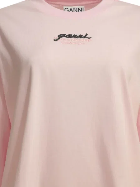 Lung tricou Ganni cu imagine roz