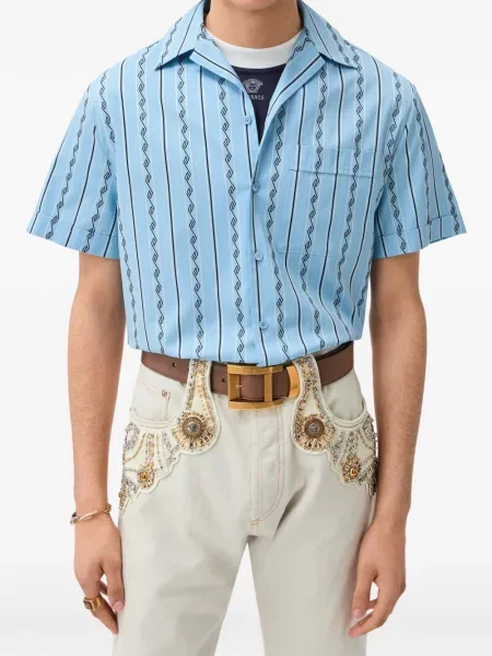 Cămașă Versace de mătase albastru