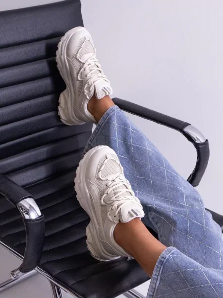 Sneakerși cu talpă groasă neregulată și inserții reflectorizante Ollavia bej