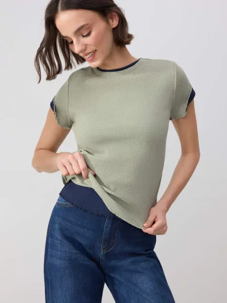 Trendyol Tricou închis / verde pastel albastru