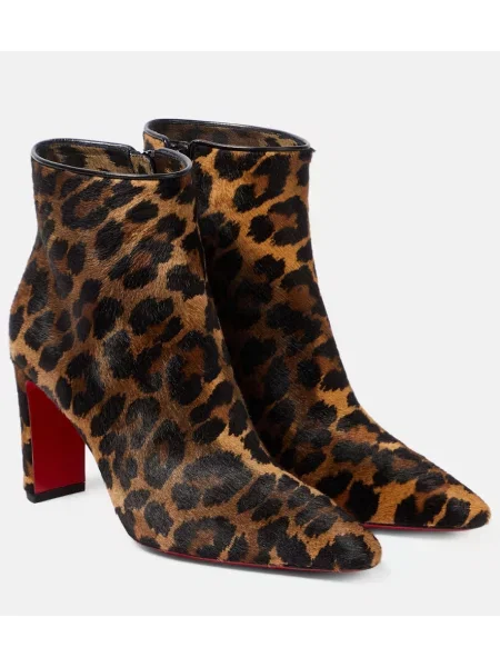 Cizme scurte Christian Louboutin cu imagine cu model leopard maro
