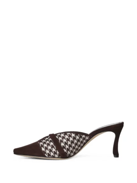 Papuci tip mules Manolo Blahnik cu model pepito cu cataramă maro