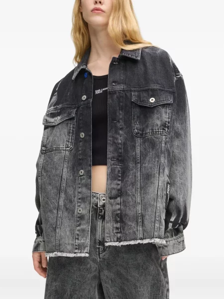 Τζιν μπουφάν Karl Lagerfeld Jeans με κρόσσια γκρι