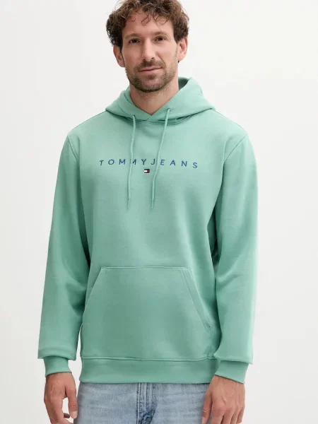 Суичър с качулка Tommy Jeans с качулка с принт бежово
