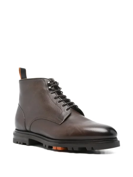 Botine Santoni cu șireturi din piele maro
