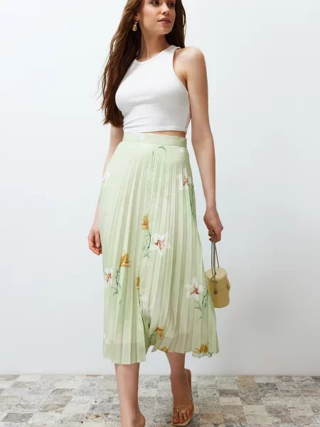 Fusta maxi Trendyol din satin cu model floral gri