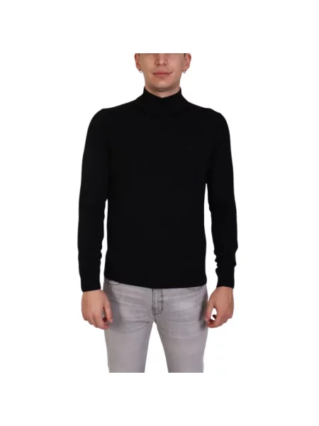 BOSS Orange sweter z dzianiny Avac Mężczyźni wełna ze strzyży jednolity S czarny
