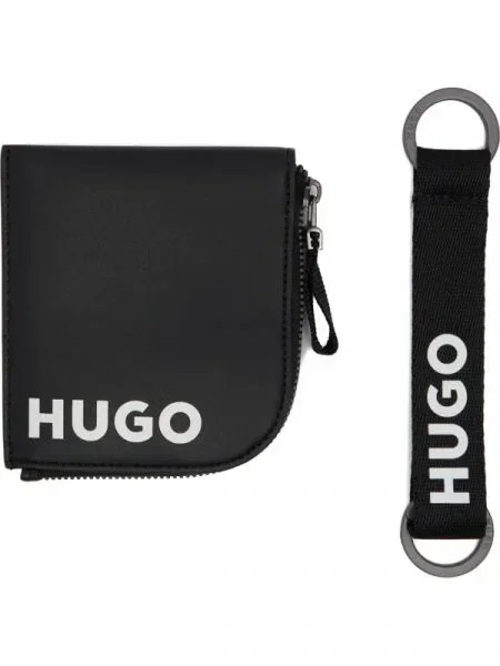 HUGO Bőr kapcsos pénztárca/függő fülbevaló GBHM_Coin c K hold fekete