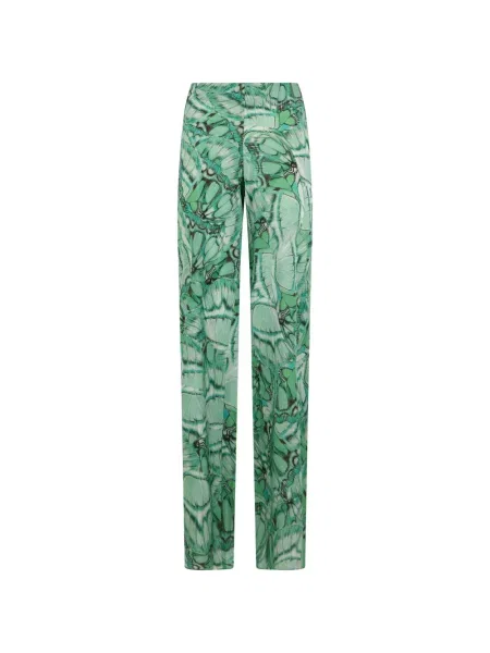 Pantaloni palazzo Alberta Ferretti de mătase cu imagine verde