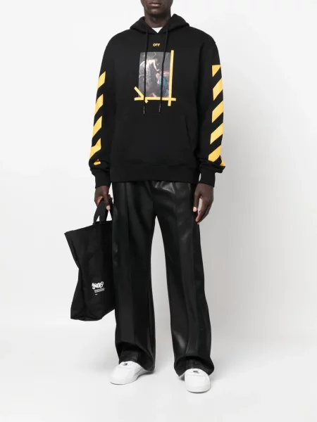 Hanorac cu glugă Off-white cu imagine alb