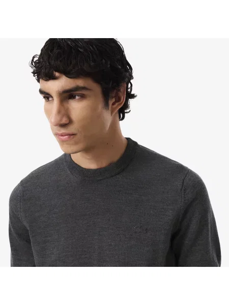 Lacoste Sweter Z Okrągłym Dekoltem Z Wełny Merynosów szary