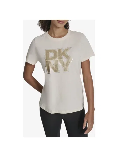Koszulka z krótkim rękawem DKNY Glitter Crew złoty S biały