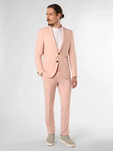 HUGO garnitur Mężczyźni Super Slim Fit Sztuczne włókno różowy jednolity 46
