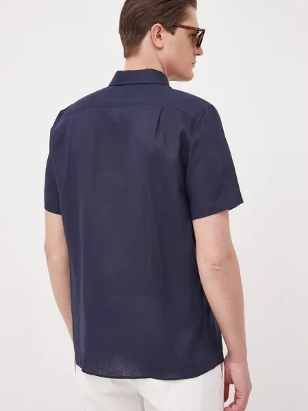 Lacoste camasa de in marin cu guler button-down regular albastru
