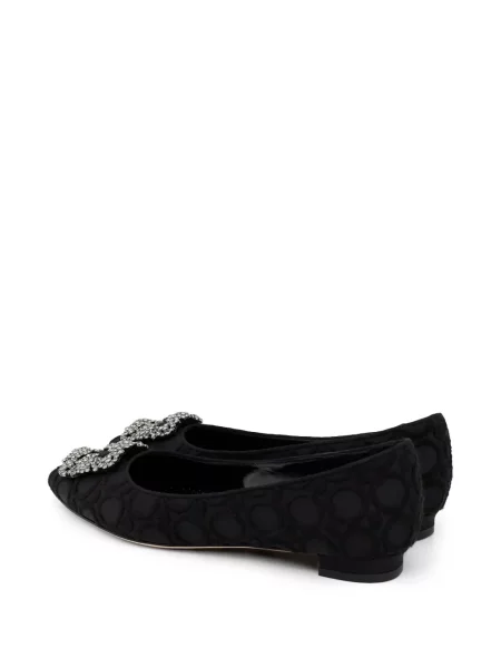 Balerini Manolo Blahnik fără toc cu cataramă negru