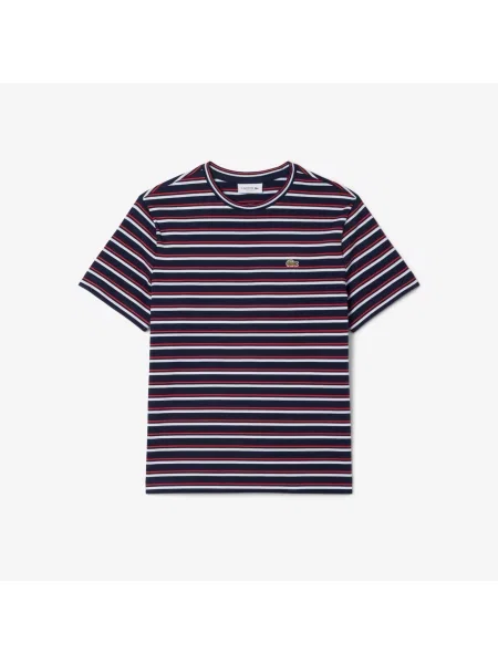 Lacoste T-Shirt Z Okrągłym Dekoltem W Paski Regular Fit granatowy