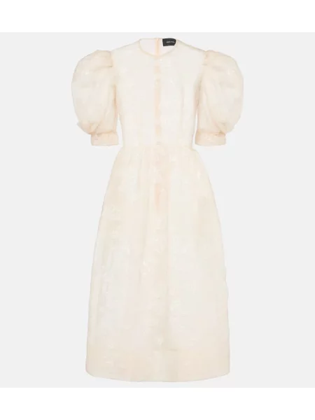 Rochie midi Simone Rocha cu broderie până la genunchi de costum bej