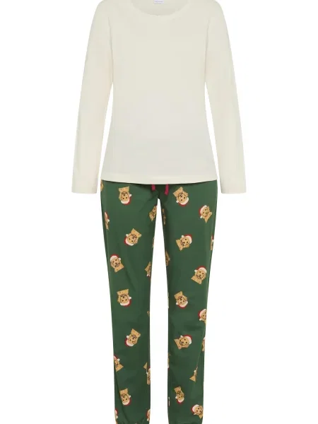 LASCANA Pijama maro cappuccino / verde închis / roșu alb