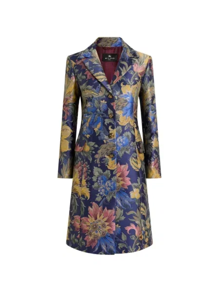 Palton Etro cu model floral din jacard albastru