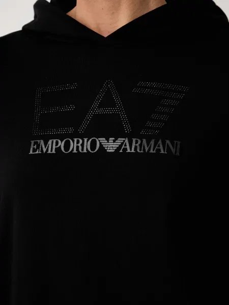 Emporio Armani kapucnis melegítőfelső női pamuttal fekete