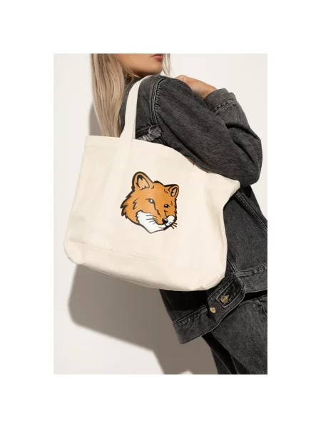 Torebka Maison Kitsune z nadrukiem beżowa
