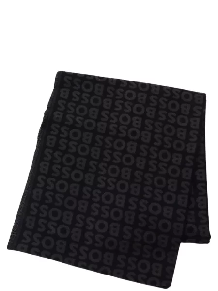 Jacquard šal Boss s autogramom crna