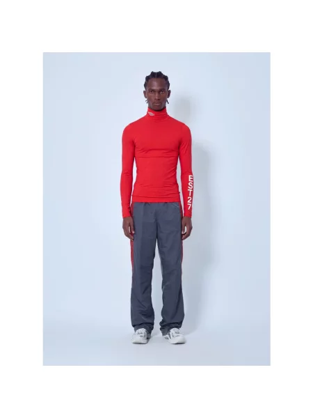 Sweter Lacoste z nadrukiem ze stretchu czerwony