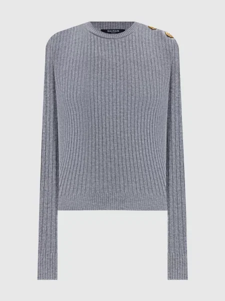 Джемпер в рубчик з кашеміру та вовни Balmain сірий