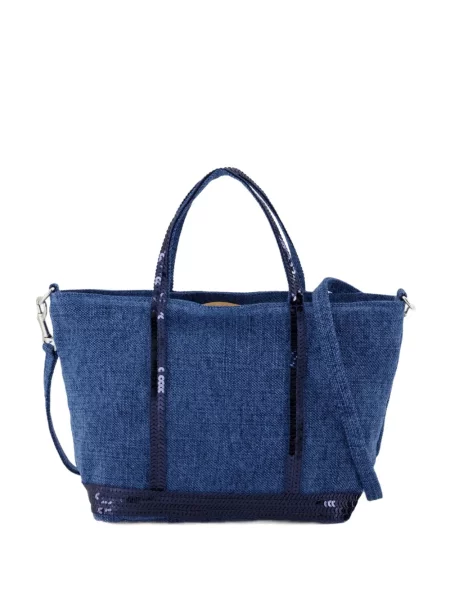 Lniana torebka Vanessa Bruno z cekinami niebieska