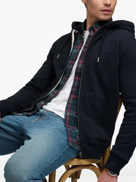 Hanorac cu glugă Superdry cu autograf albastru