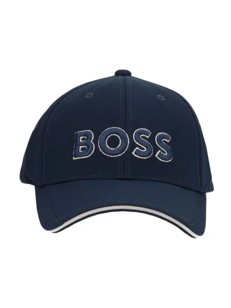 Dzianinowa czapka z daszkiem Boss niebieska