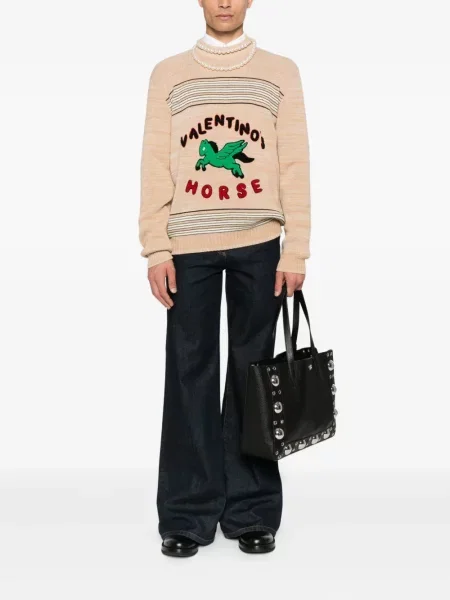 Pulover Valentino Garavani cu broderie cu dungi