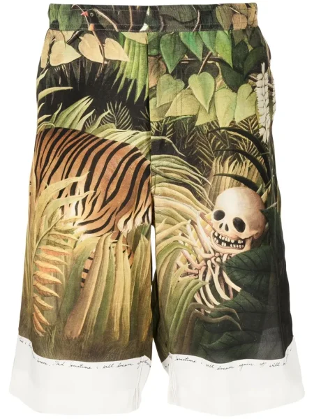 Pantaloni scurți Endless Joy de mătase cu imagine verde