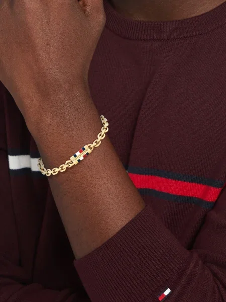 TOMMY HILFIGER Náramok Bruce námornícka modrá / zlatá / červená biela