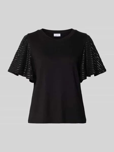 T-shirt z prążkowanym okrągłym dekoltem Comma czarna