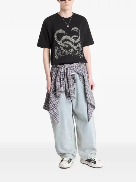 Tricou Wasted cu imagine cu model piele de șarpe negru