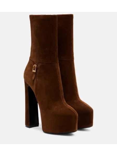Cizme scurte Saint Laurent din piele de căprioară cu platformă maro