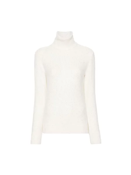 Sweter Fabiana Filippi z cekinami wełniany beżowy