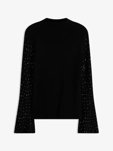 Sweter z cienkiej dzianiny z ozdobnymi rozkloszowanymi rękawami czarny