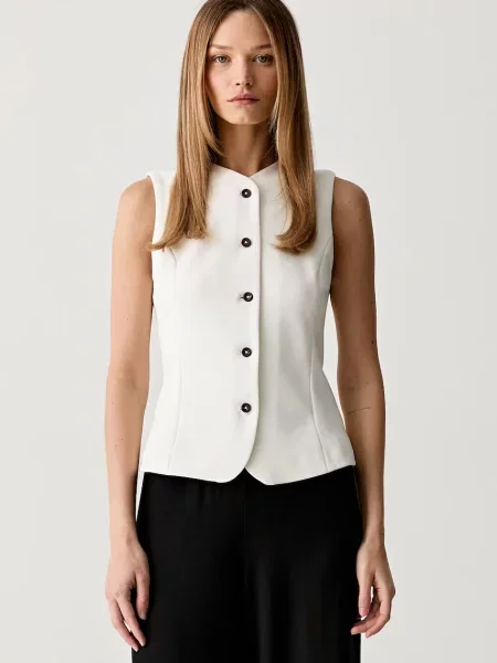 Calvin Klein vestă cu un singur rând de pentru femei bej