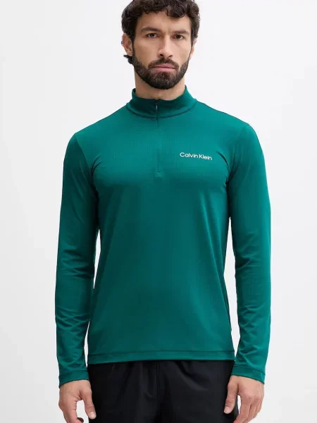 Calvin Klein Performance longsleeve treningowy gładki zielony