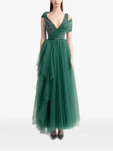 Rochie Gemy Maalouf din tul cu mărgele verde