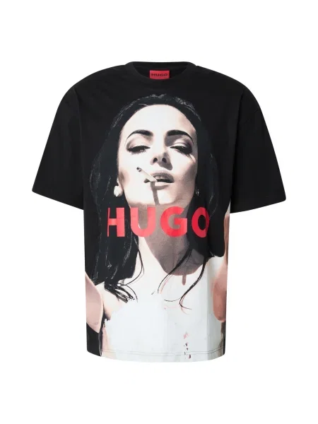HUGO Tricou Duwedie crem / roșu negru