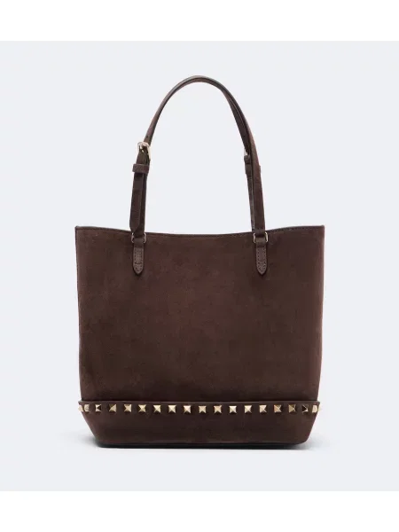 Geantă shopper Valentino Garavani din piele de căprioară maro