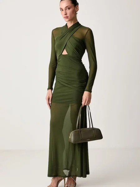 Bardot rochie drapată verde