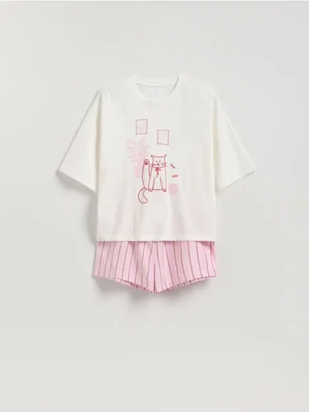 Reserved Pijama din două piese cu pisică roz