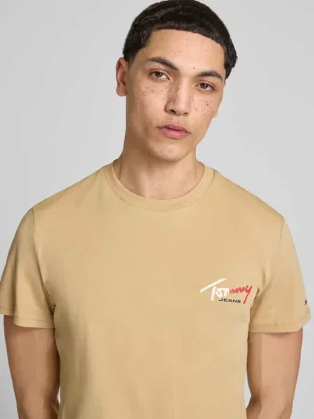 T-shirt krój slim fit z czystej bawełny Tommy Jeans beżowa