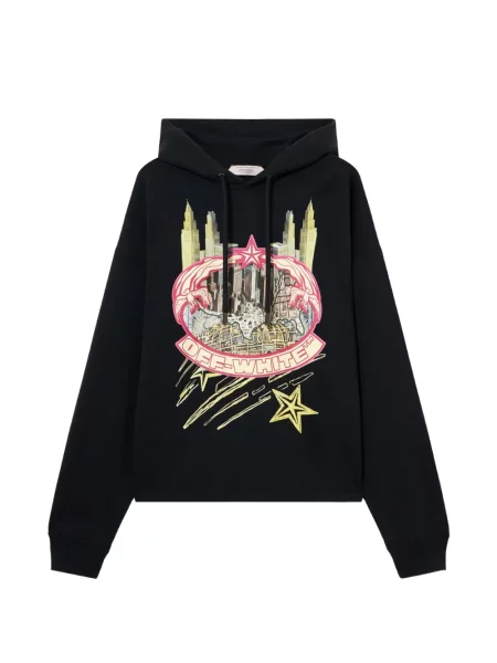 Hanorac cu glugă Off-white cu imagine alb