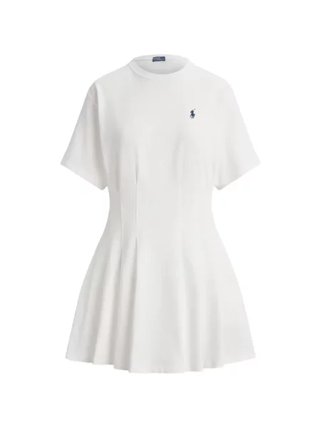 Rochie Polo Ralph Lauren din jerseu plisată de costum alb