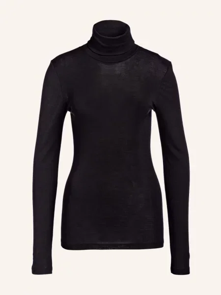 Hanro Tričko S Rolákem Woolen Silk Z Merino Vlny S Hedvábím černá